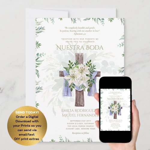 Elegante Invitacin De Boda Catlica Bilinge  Inv Invitation