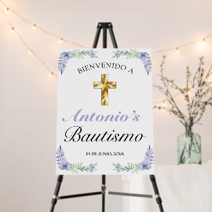 Elegante Lavanda Cruz De Oro Bautismo Bienvenido Foam Board