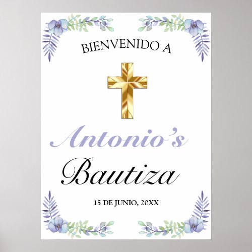 Elegante Lavanda Cruz De Oro Bautizo Bienvenido Poster