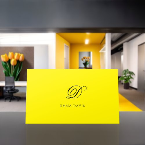 Elegante Monogramma Minimalista Yellow Business Card