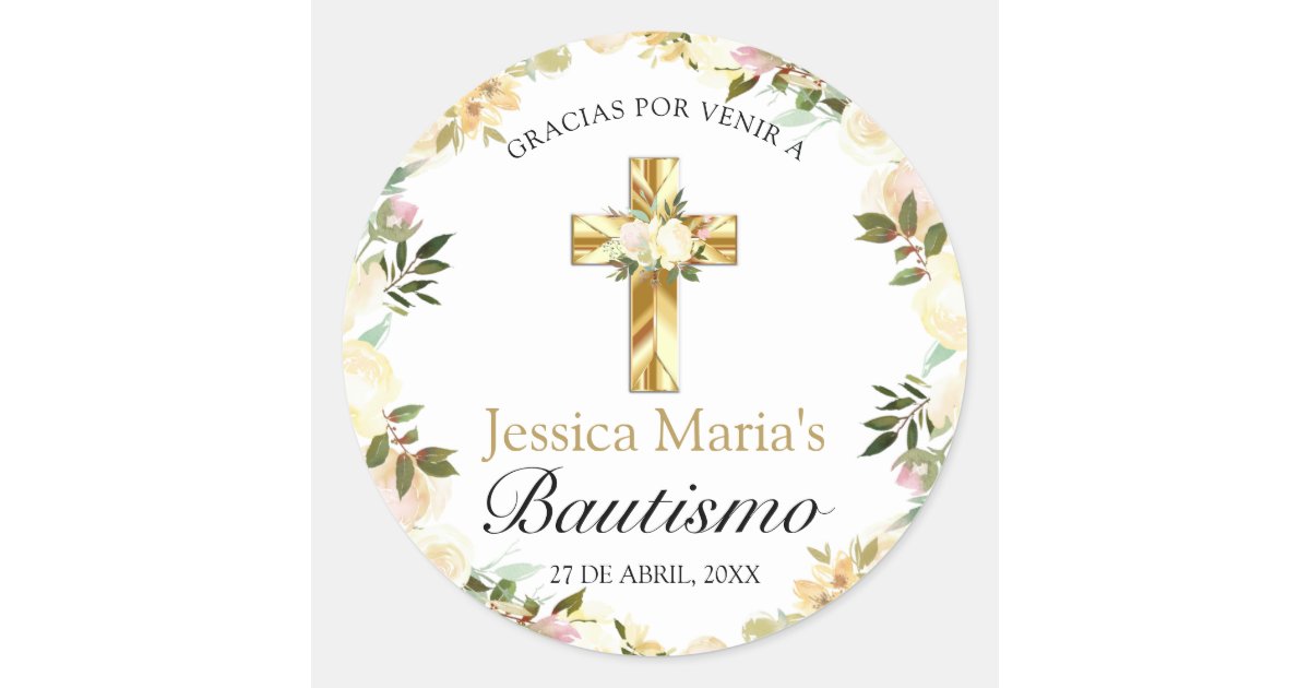 Elegante Pastel Bautizo Amarillo Bebe Classic Round Sticker Zazzle Com