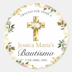 Elegante Pastel Bautizo Amarillo Bebé Classic Round Sticker