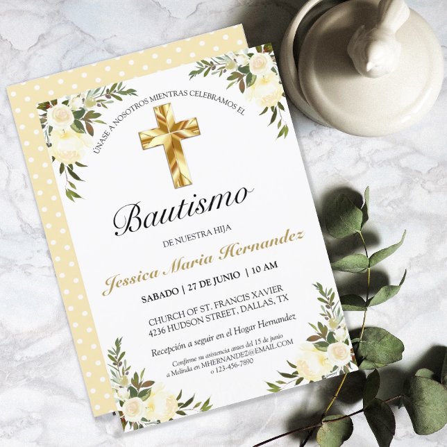 Elegante Pastel Bautizo Amarillo Bebé Invitation (Creator Uploaded)