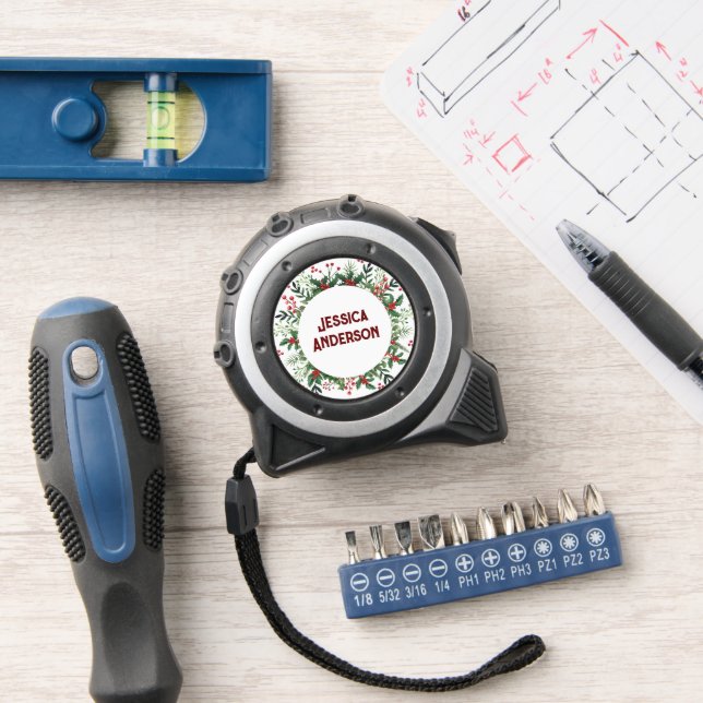 Elegante Personalise Name Wreath Christmas Tape Measure (Workshop)