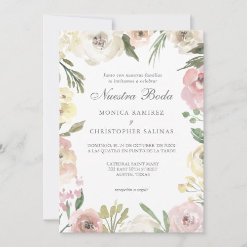 Elegante Rosado Flores Boda Spanish Wedding Invitation