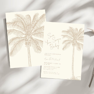 Elegante Tropical Palm Tree Beige Baby Shower Invitation