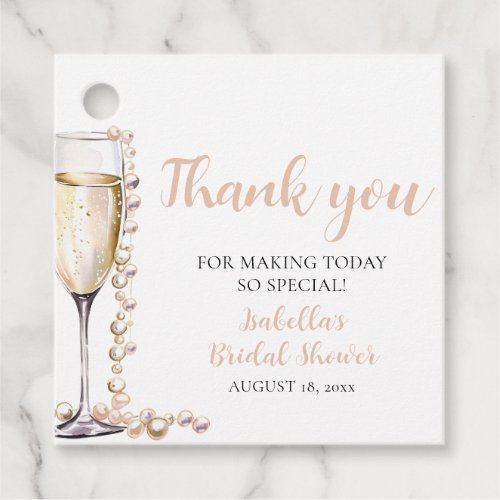 ElegantGold Pearls and Prosecco Bridal Shower Favor Tags