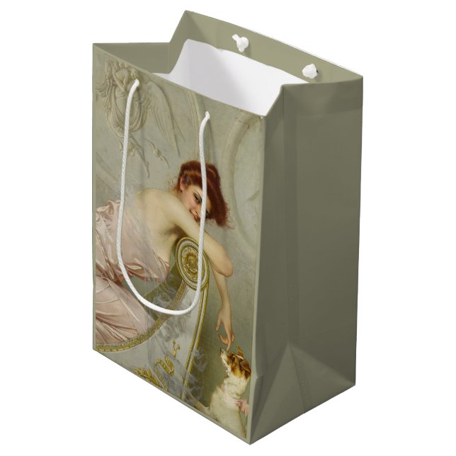 Elegantly Beautiful Lady Petting Her Puppy Dog Medium Gift Bag (Front Angled)
