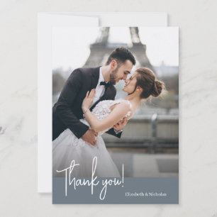 Elegantly Chic Dusty Blue Wedding Thank You Card