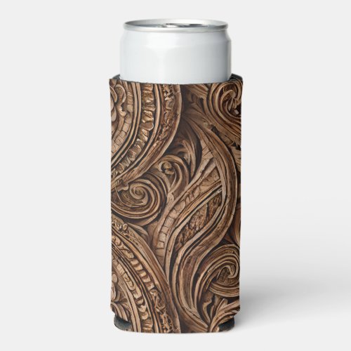 Elegantly Detailed Carved Wood Seltzer Can Cooler