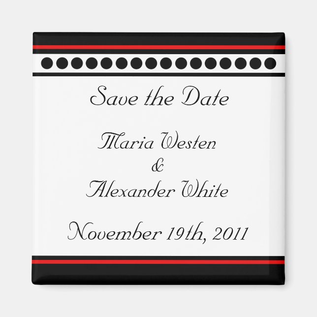 Elegantly Dotted Red Accent Save the Date Magnet (Front)