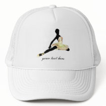 elegantly dressed ballerina in ivory trucker hat