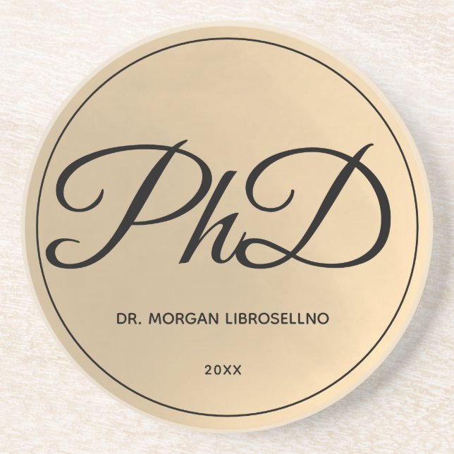 Elegantly Gold Name PhD Graduation Coaster (Front)