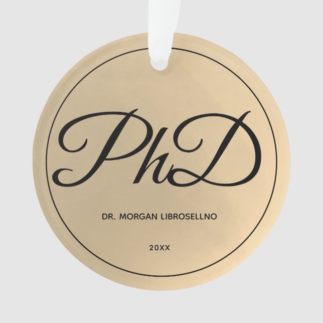 Elegantly Gold PhD Graduation Name Year Ornament (Front)