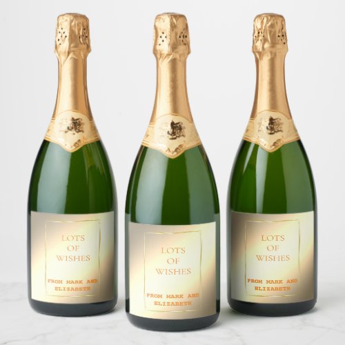 Elegantly golden wine bottle with your dedication  sparkling wine label