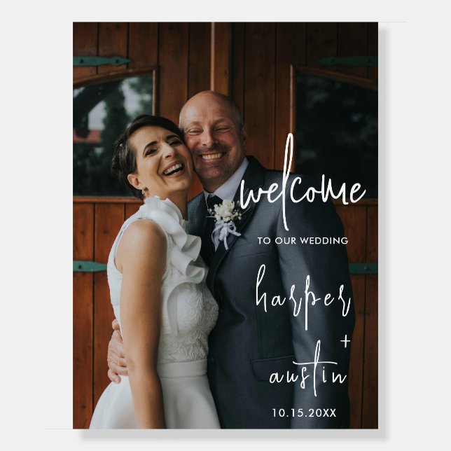 Elegantly handwritten wedding photo welcome foam b board (Front)
