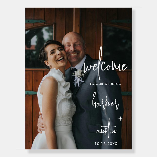 Elegantly handwritten wedding photo welcome foam b board (Front)