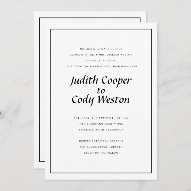 Elegantly Minimalist Wedding Invitation (Front/Back)