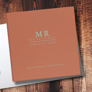 Elegantly Monogrammed Brown Boho Color 3 Ring Binder