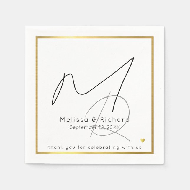 Elegantly Monogrammed Chic Wedding  Napkins (Front)