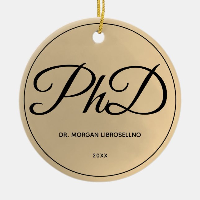 Elegantly Name Photo Gold PhD Graduation Ceramic Ornament (Front)