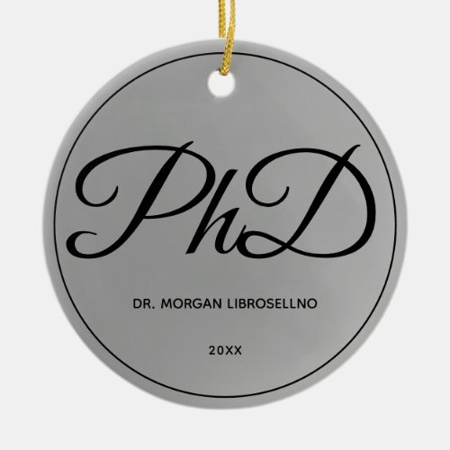 Elegantly Name Photo Gray PhD Graduation Ceramic Ornament