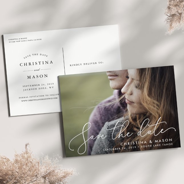 Elegantly Penned | Photo Save the Date Announcement Postcard
