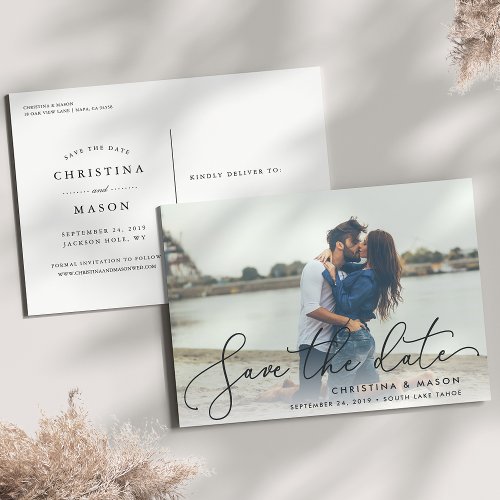 Elegantly Penned  Photo Save the Date Announcement Postcard