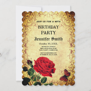 Elegantly retro red rose vitage invitation