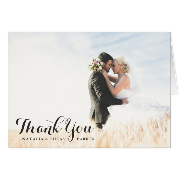 Elegantly Scripted Photo Wedding Thank You | Black Card