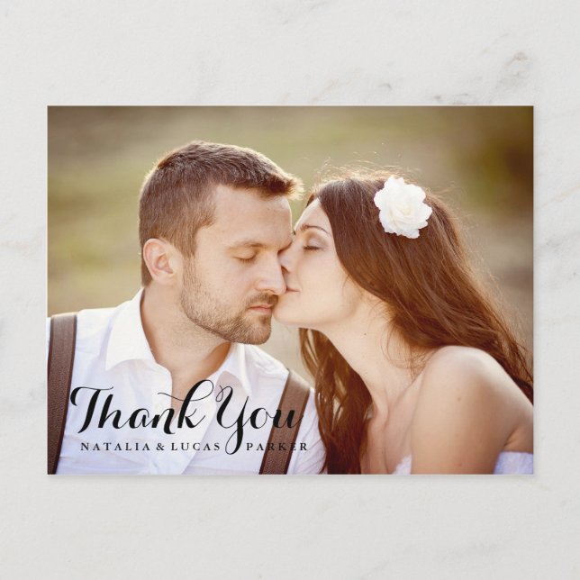 Elegantly Scripted Wedding Thank You Postcard (Front)