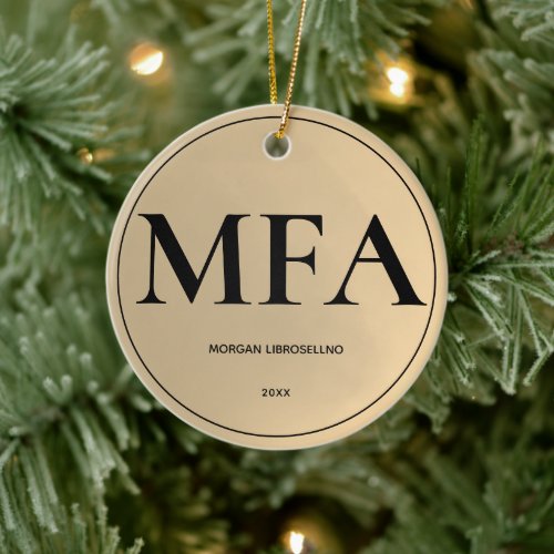 Elegantly Simple Gold MFA Graduation Ceramic Ornament