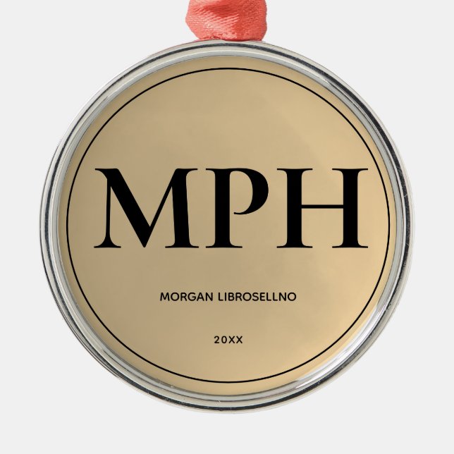 Elegantly Simple Gold MPH Graduation Metal Ornament (Front)