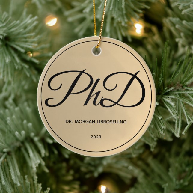 Elegantly Simple Name Gold PhD Graduation Ceramic Ornament (Tree)