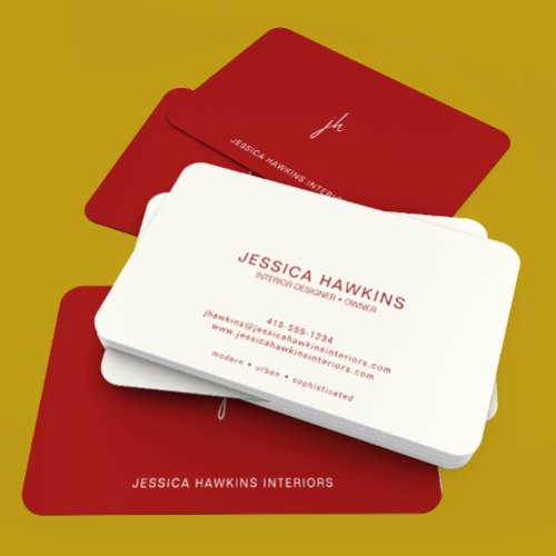 Elegantly Simple Script Monogram Crimson Red Business Card