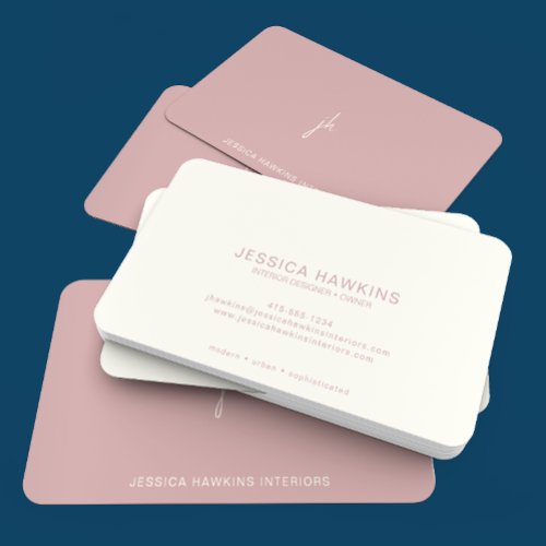 Elegantly Simple Script Monogram Dusty Rose Business Card