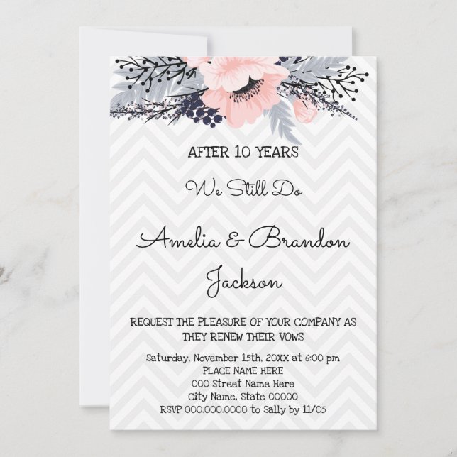 Elegants Flowers Wedding Anniversary Renewal  Invitation (Front)