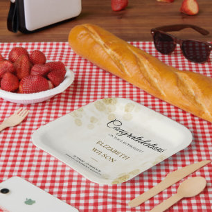 ElegantScript Retirement Party Gold Confetti Guest Paper Plates