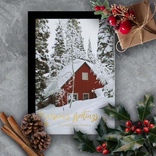 ElegantSeasons Greetings Snowflakes Photo Foil Holiday Card