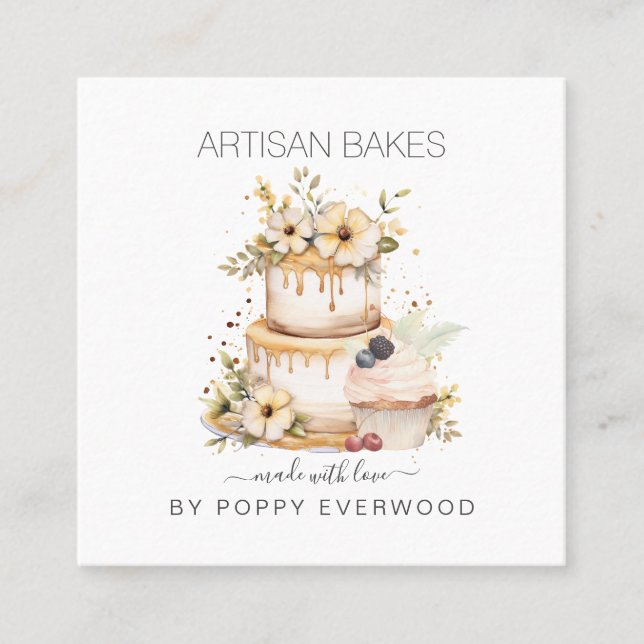 Elegatn Cake Baker Pastry Chef Square Business Card (Front)