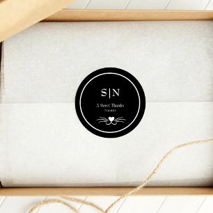 Elegent Black cat Wedding Initial Classic Round Sticker