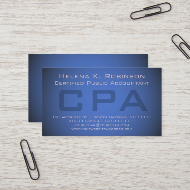 Elegent Blue Accountant CPA Financial Advisor Business Card (Front/Back In Situ)