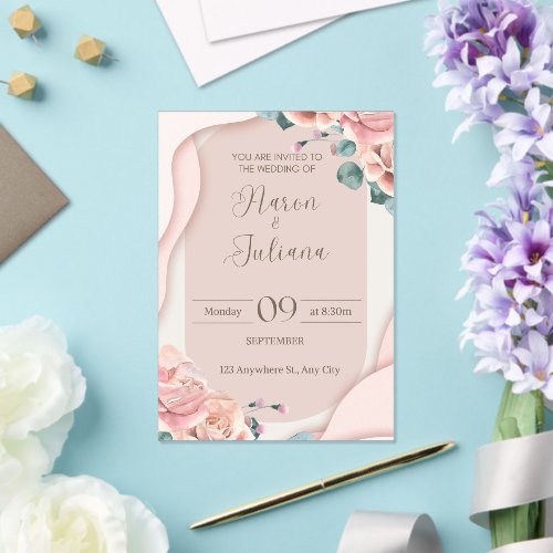 Elegent blush pink floral wedding invitations card