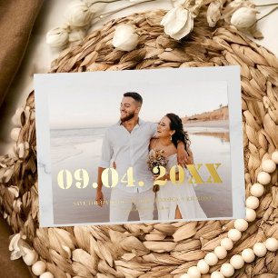 Elegent & Chic Bold Letter Wedding save the date Foil Invitation Postcard