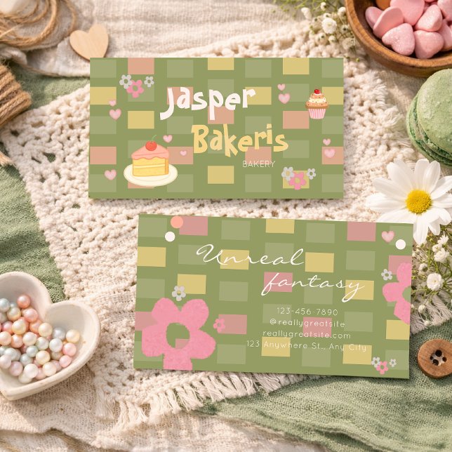 Elegent Chic Green Daisy Cute Bakery Business Card (Creator Uploaded)