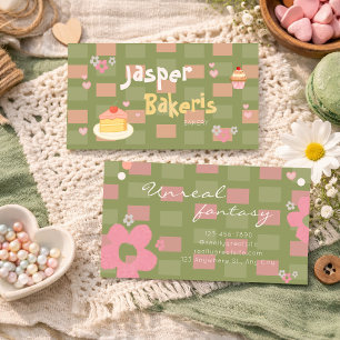 Elegent Chic Green Daisy Cute Bakery Business Card
