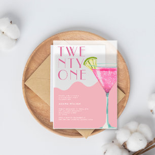 Elegent Chic Pink Cocktail 21st Birthday Acrylic Invitations