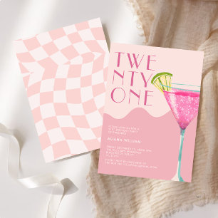 Elegent Chic Pink Cocktail 21st Birthday Invitation