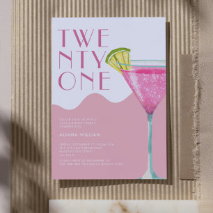 Elegent Chic Pink Cocktail 21st Birthday Invitation