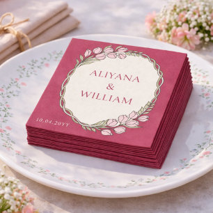 Elegent Floral Green Pink Tulip Minimal  Napkins